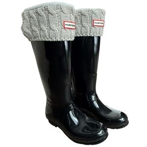 Hunter Original Wellies tall glossy black rain boots women size 9 + inserts
